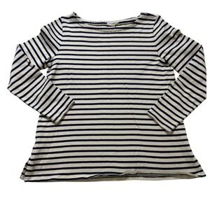 Eileen Fisher Striped Top Womens PS Cream Navy Organic Cotton Boat Neck Shirt